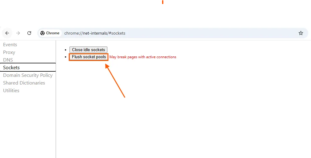Flush Chrome socket pools after clearing the DNS host cache.