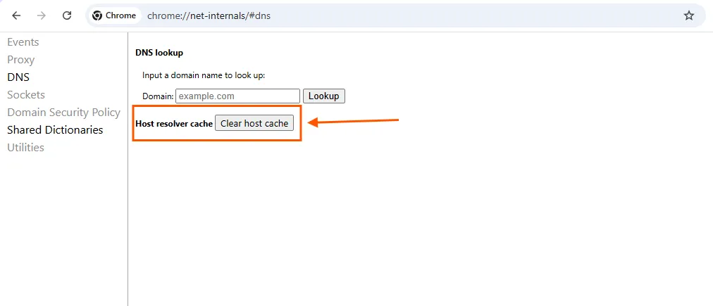Step 2: Click Clear Host Cache